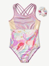 New Justice Girls Swirl Dance Gymnastics Leotard  Scrunchie Strappy Back XL
