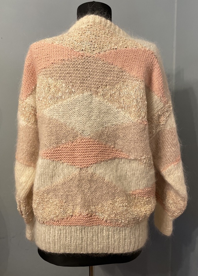 Hand Knitted Jumper Size 12/14 Mixed Wool/Angora Blend Cream/Pink eBay