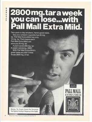 playboy cigarette Pall Mall Extra Mild Cigarettes 1976 Original Print Ad 9 x 11