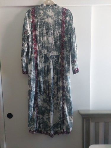 ZARA TIE DYE Midi Maxi Cottagecore BOHEMIAN DRESS Gray White EMBROIDERED - Picture 11 of 11
