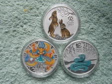 2023- 24-2025 Australia Silver Lunar Series III colorized (3 oz set from rolls)