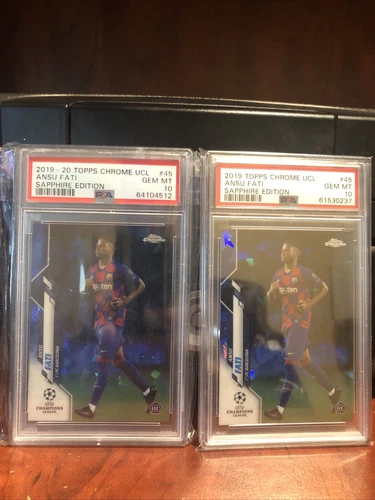 2 2019-20 Topps Chrome Sapphire Ansu Fati PSA 10 Rookie Cards