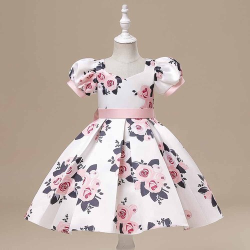 Flower Girl Dress Floral Print Princess Bow Baby Wedding Birthday Dresses Gown - Bild 4 von 10