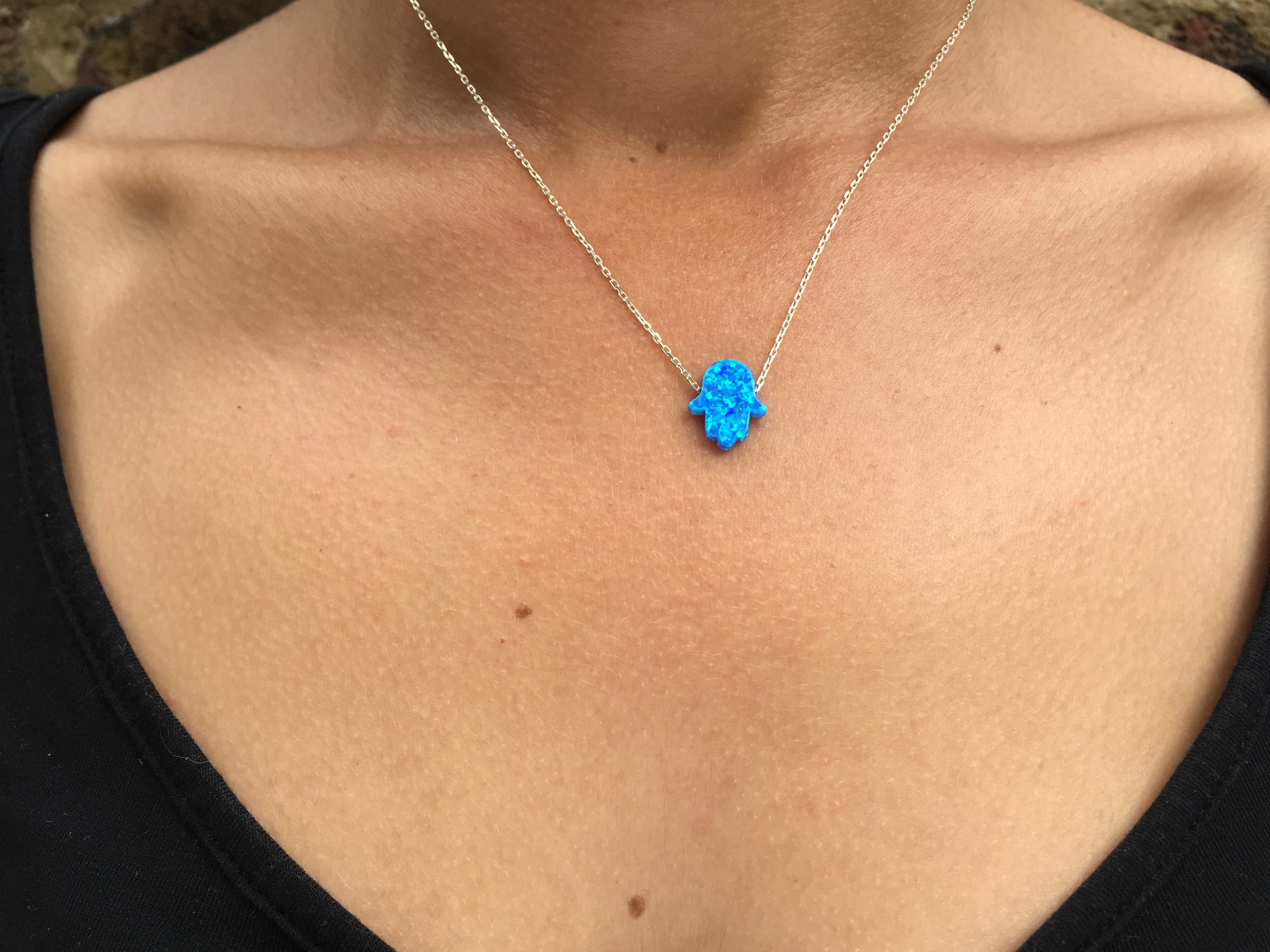 White Opal Hamsa / Fatima Hand Necklace 