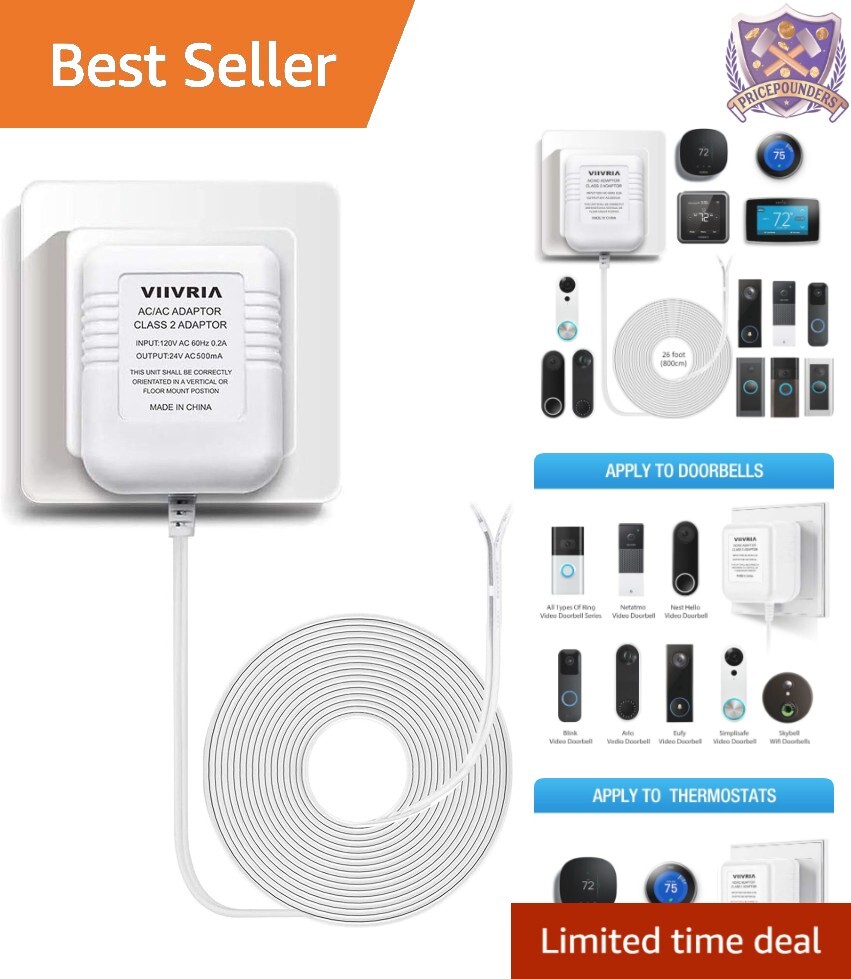 24V AC Transformer with C Wire Adapter for Ring Doorbell & Smart Thermostats-image