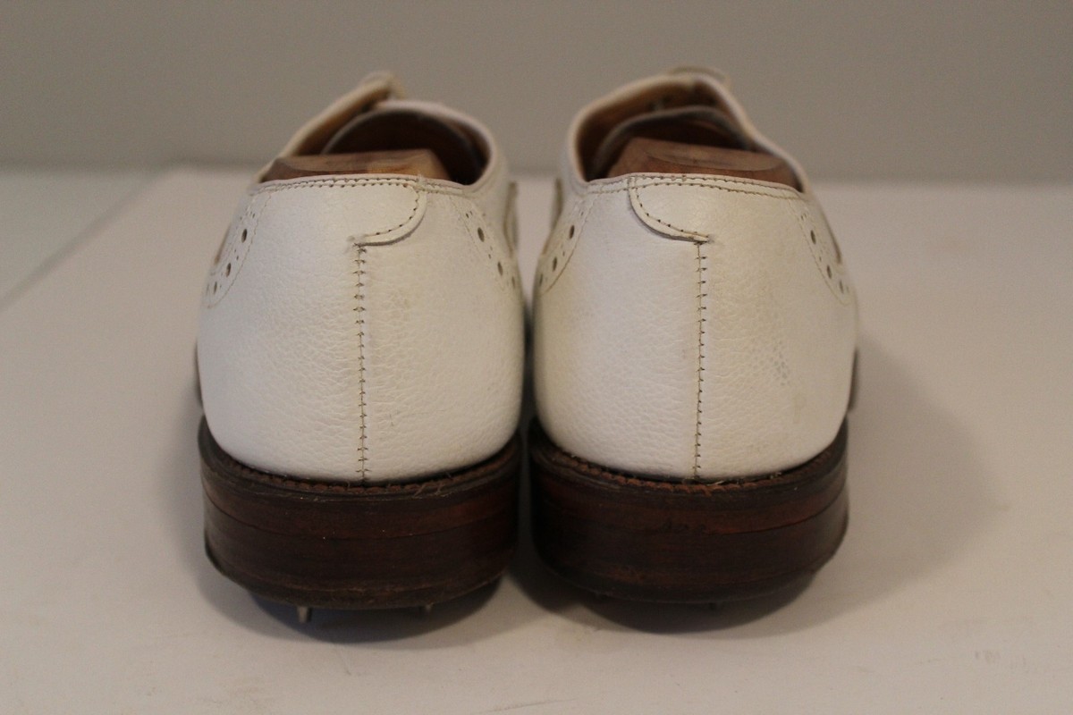 BOSTONIAN White Wing Cap Toe Style Golf Shoe Spikes 8D/B  display picture 2