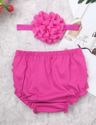 Baby Girls Ruffled Diaper Cover Bloomers Frilly Lace Knicker with Headdress Set - Imagen 51 de 67