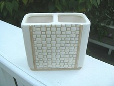 Bathroom TOOTHBRUSH, MAKE UP TOOL HOLDER: Double Opening, Ellie Beige Weave,4"