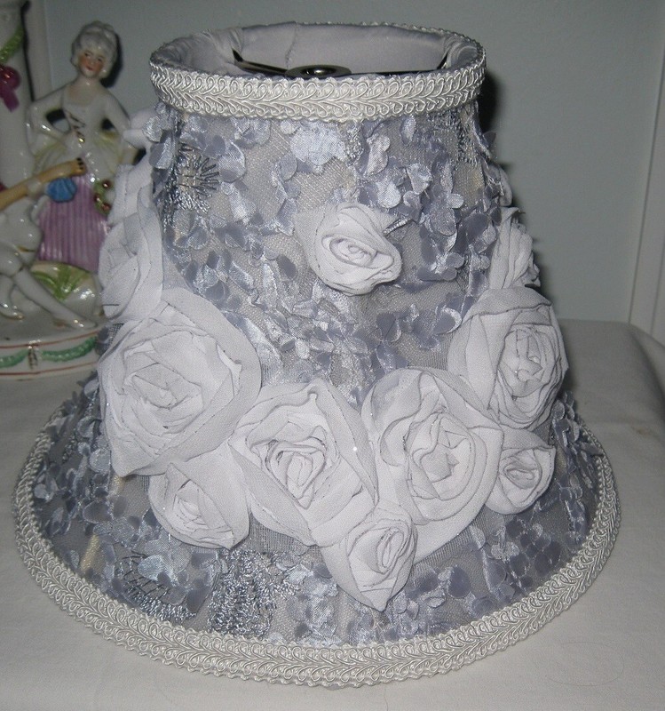 Small to medium blue with white rose & braid trim handmade lamp shade