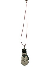 Hand Painted Ceramic Snowman Necklace 9 inch Ribbon