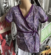 Koi Scrub Top Small Kathryn Mock Wrap Unique Reptile Animal Nursing Purple White