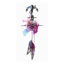 1 x Colourful Anchor Tattoo - Compass Feather - Body Temporary Tattoo - XQB003 (1) 