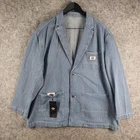 Dickies Jacket Mens Large Sky Blue Hickory Striped Blazer Oversized NEW 9004