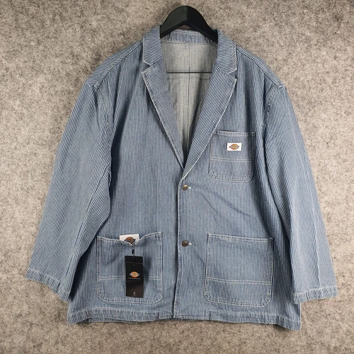 Dickies Jacket Mens Large Sky Blue Hickory Striped Blazer Oversized NEW 9003