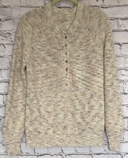 LOFT Women's Sweater Size Small 1/4 Button Up Long Sleeve Multicolor Soft EUC