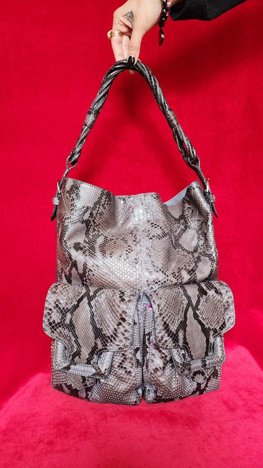 Vintage Sergio Rossi Grey Python Leather Bag Reta… - image 1