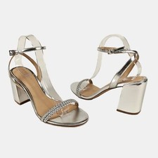 Jewel Badgley Mischka Suri Silver Metallic Block Heel Sandal Size 10 Party Comfy