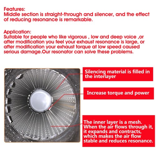 63.5mm Résonateur Universel De Silencieux D'échappement En Acier Inoxydable 45cm - Afbeelding 9 van 9