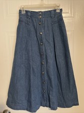 Vtg Picone Sport Petite Skirt Size 4P Button Front Blue Denim A-Line w/ Pockets