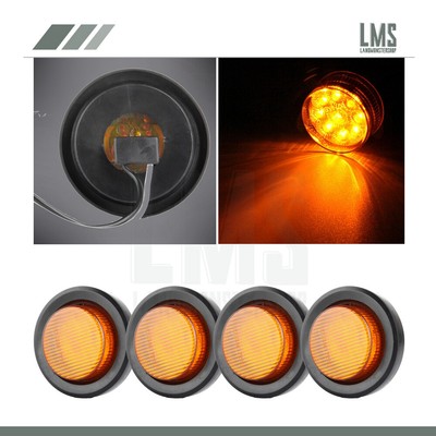 4x Round 2'' Amber 9 LED Clearance Marker Light w / Rubber Grommet universal