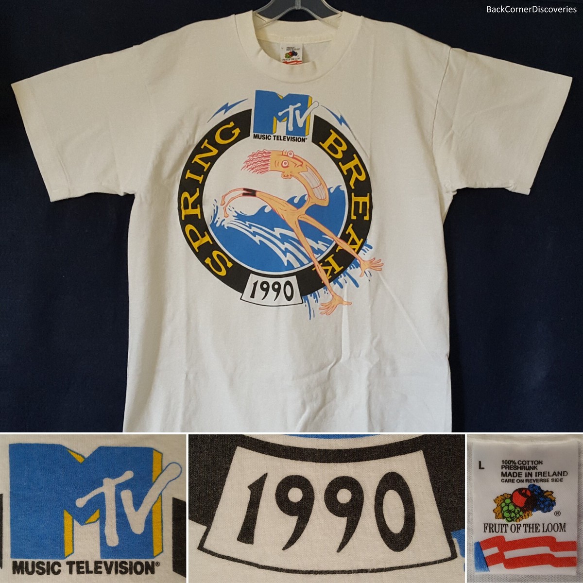 Vtg 1990 MTV Music Television SPRING BREAK 1990 White ~M Single