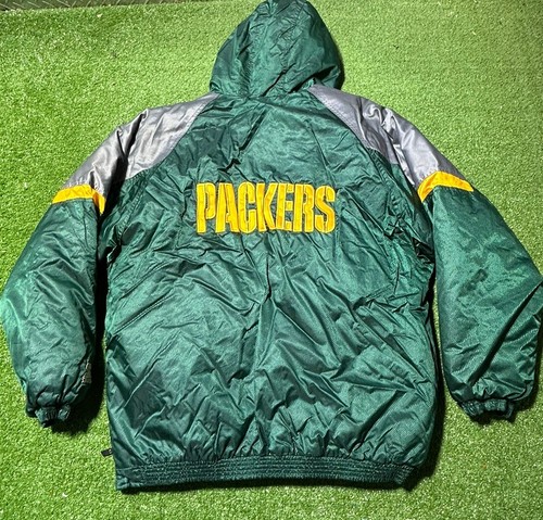 Vintage Green Bay Packers Starter Hooded Puffer Jacket Size XL Half Zip Pro Line - Picture 8 of 8
