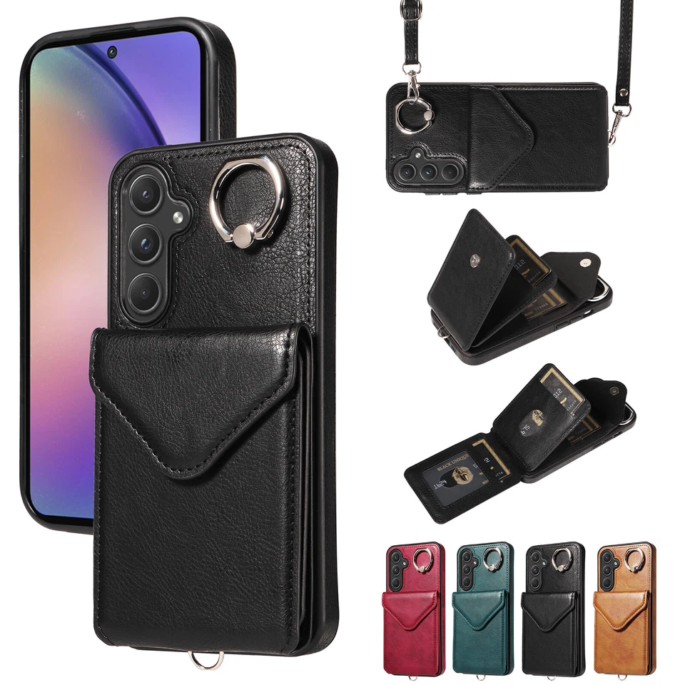 Funda tipo billetera con cordón para teléfono Samsung Galaxy A72 A52 A25 A32 A22 A04 Foto 3 de 4
