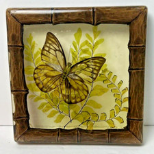 Vintage Butterfly & Fern Lucite Acrylic Wood Trivet by DGI USA Made Cottagecore