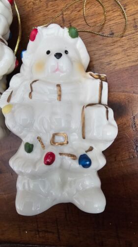 Vintage Ornaments Christmas set of 2 ceramic bears wrapped in lights, boxed - Picture 2 of 3