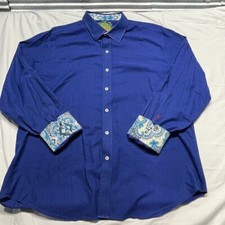 Robert Graham Flip Cuff Shirt Mens XL Blue Button Down Long Sleeve Casual Preppy