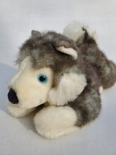 Aurora Husky Realistic Plush Stuffed Animal Dog Gray White Flopsies 12"