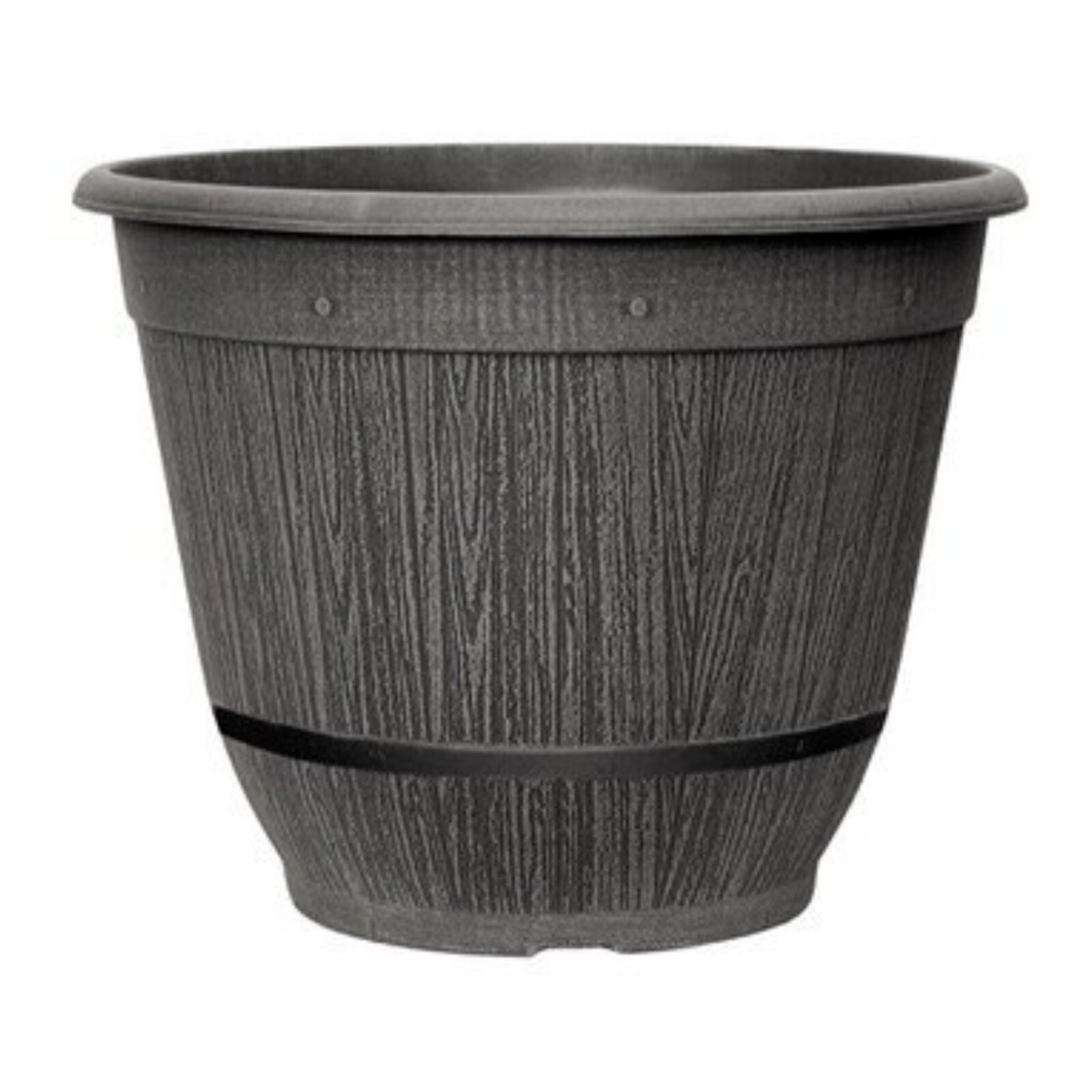 Round Grey Plant Pot Plastic 35cm Cask Bell with Band 17L Garden Planter Cover