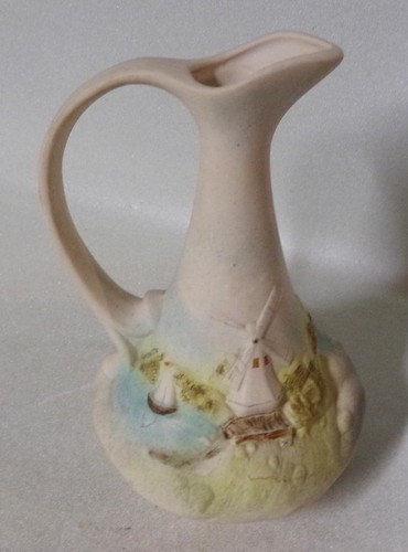 Victorian Era Bisque Pitcher Slip Mold Ewer Dutch Windmill - Picture 3 of 11