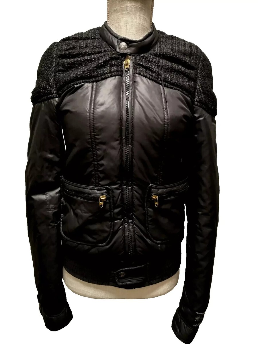 Diesel Women's Black 100% Nylon Zip Up Logo Snap Cotton Lining