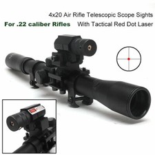 Set 4x20 Air Gun Optics Scope+ Red Laser Sight+ Barrel Adapter For Rifle Hunting