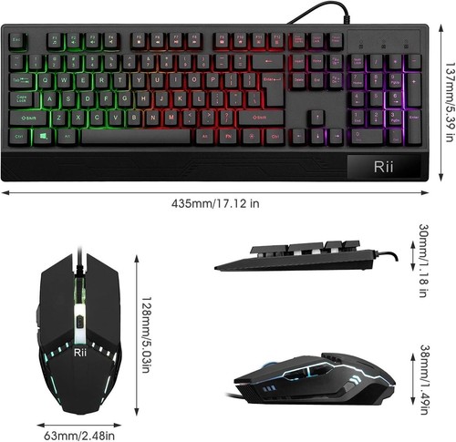Computer Desktop Gaming Keyboard and Mouse Mechanical Feel Led Light Backlit US - Afbeelding 7 van 7