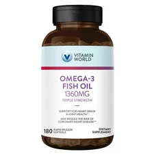 Vitamin World Triple Strength Omega 3 Fish Oil 1360 mg Supplement 950 mg Acti...