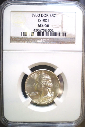1950 DDR 25C Washington FS-801 NGC MS 66 Superior Gem, Sharp Strike White Luster