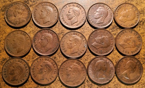 1932-1955 CANADA LOT OF 15 SMALL 1 CENT - Picture 2 of 2