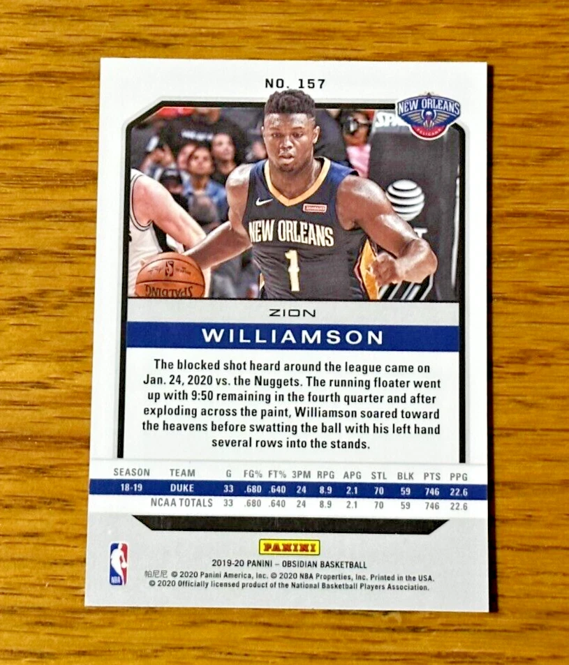 ZION WILLIAMSON 2019-20 Panini Obsidian #157 Rookie RC - Image 2 of 2
