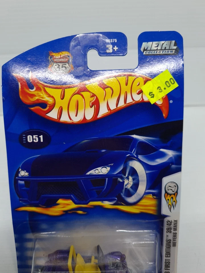 Hot Wheels #51 2003 primeras ediciones 39/42 MEYERS MANX púrpura nueva tarjeta azul 56375 Foto 2 de 4