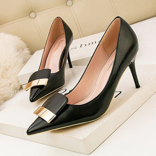 Décolleté alla moda donna punta tacchi alti tacchi a spillo scarpe da sposa slip on - Foto 12 di 19
