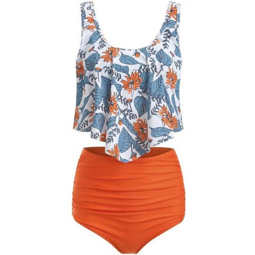 Lady Floral Crop Tops Boy Shorts Bikini Swimsuit Tankini Set Beachwear Swimwear. - Picture 19 of 24