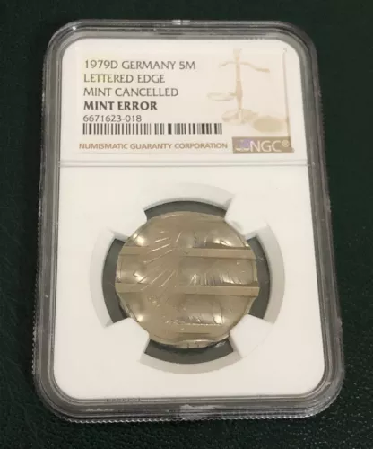 1979 D GERMANY 5 MARK - WAFFLED *MINT ERROR* Cancelled by German Mint - NGC RARE