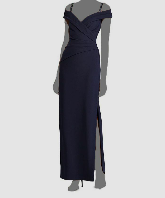 ralph lauren navy formal dress $210 Women's Blue Ruched Beaded Cold Shoulder Gown Size 8 Navy blue dresses