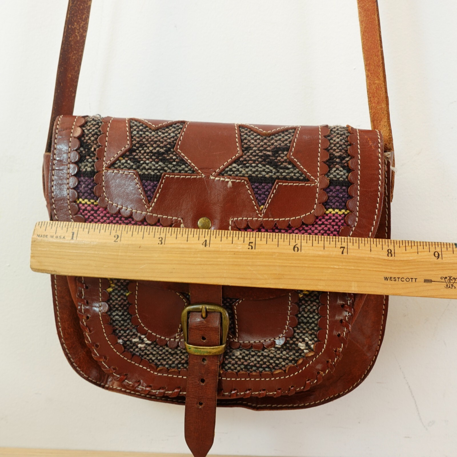 Saddle Leather Patchwork Western Bag Small Brown … - image 7