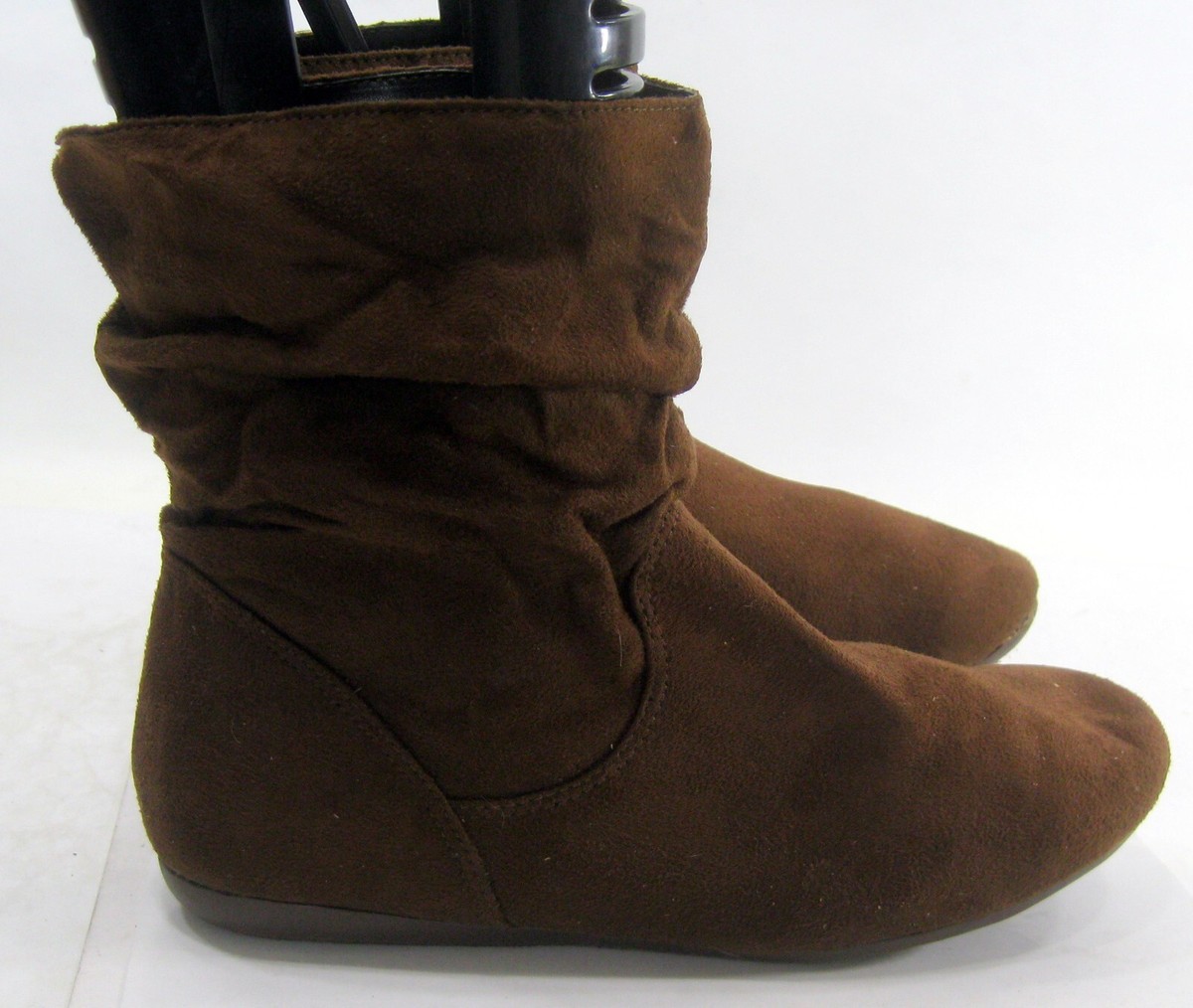 new ladies BROWN Flat Ankle Boots Round Toe WOMEN Size - Main Image