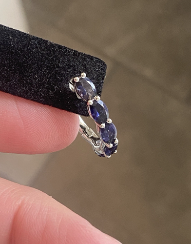 Sterling Silver Oval Iolite Oval Hoop Earrings - Picture 11 of 12