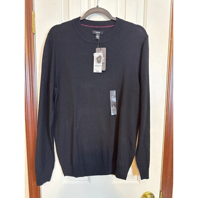Alfani Merino Wool Blend Sweater Fine Knit Crew Neck Pullover Black Mens S