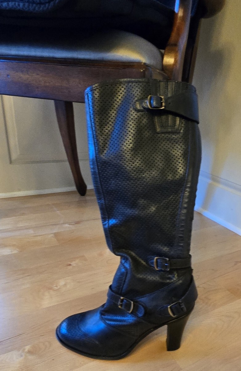 Belstaff Perforated Leather Trailmaster Italian Biker Black Boots
